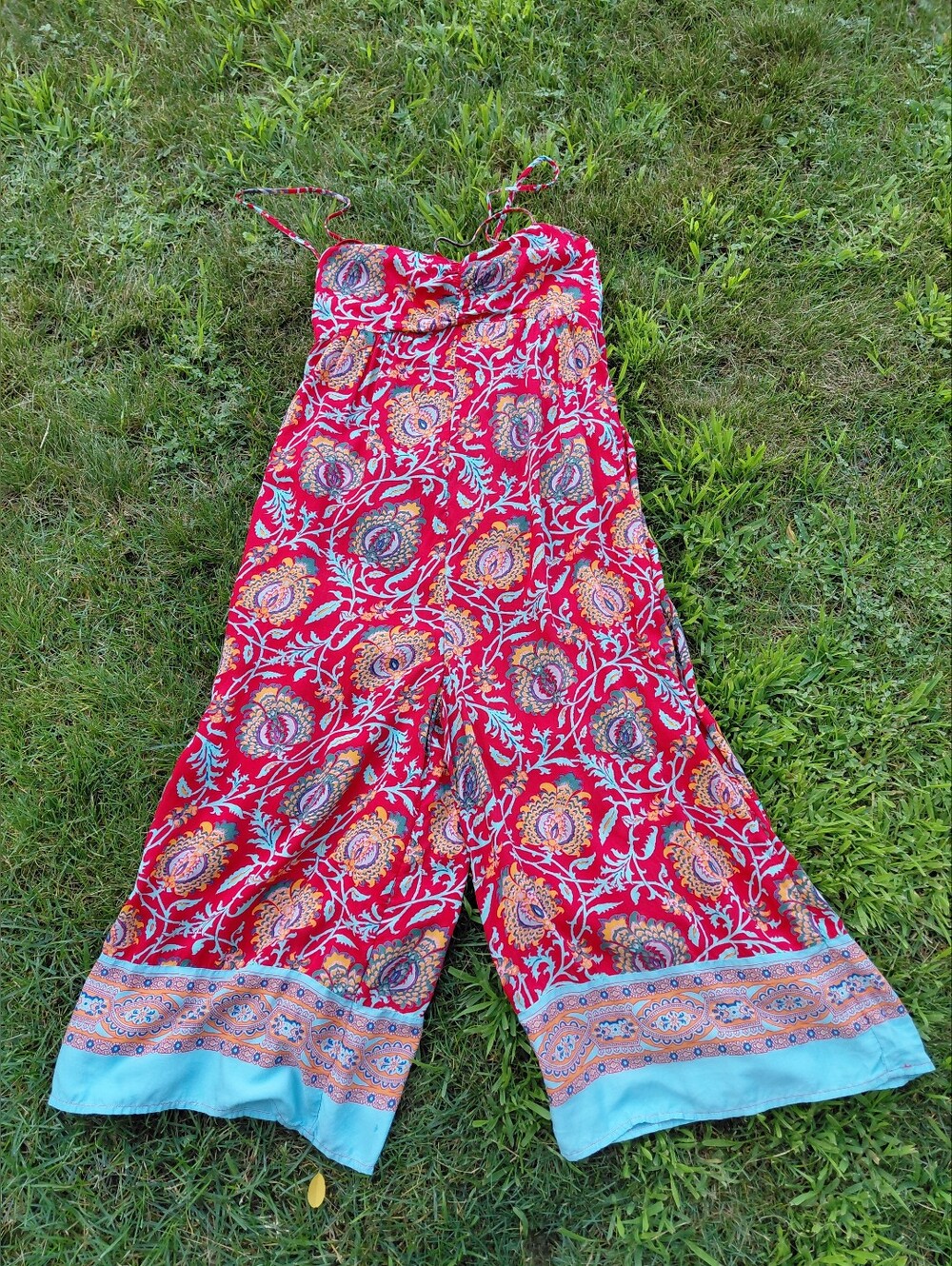 NWT Anthropologie red & blue boho print jumper jumpsuit Womens S